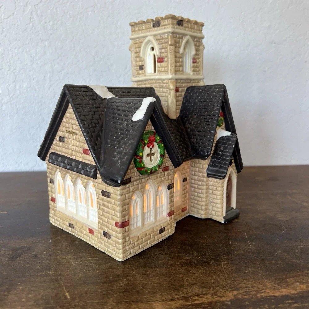 VTG Dickens Keepsake‎ Porcelain Lighted House Church Village O'Well Novelty 1995